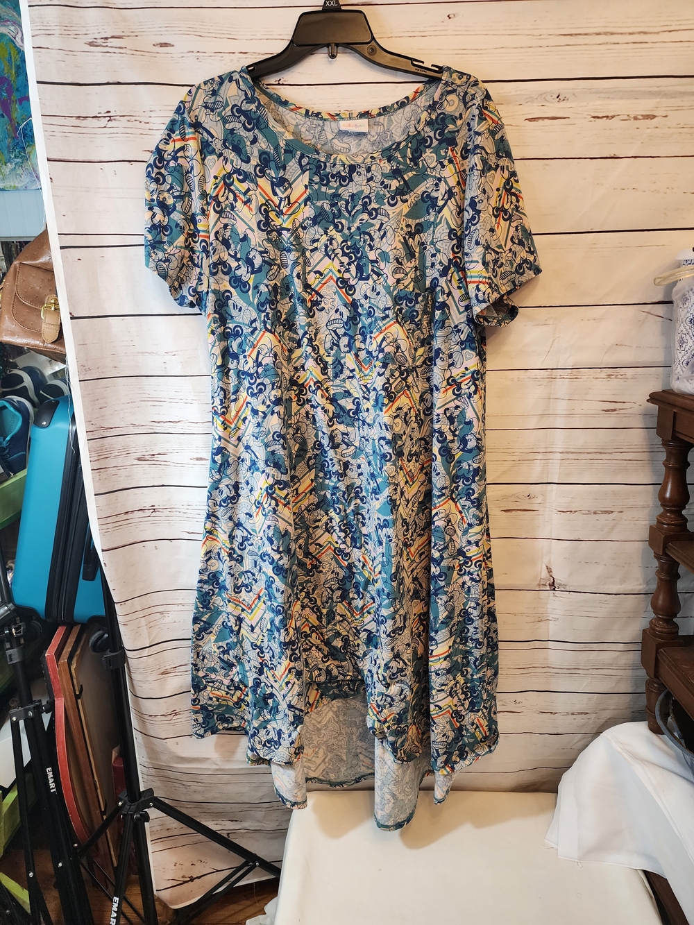 Mickey Mouse Monorail Stripes Blue Multi-Pattern Midi Dress - Picture 5 of 5